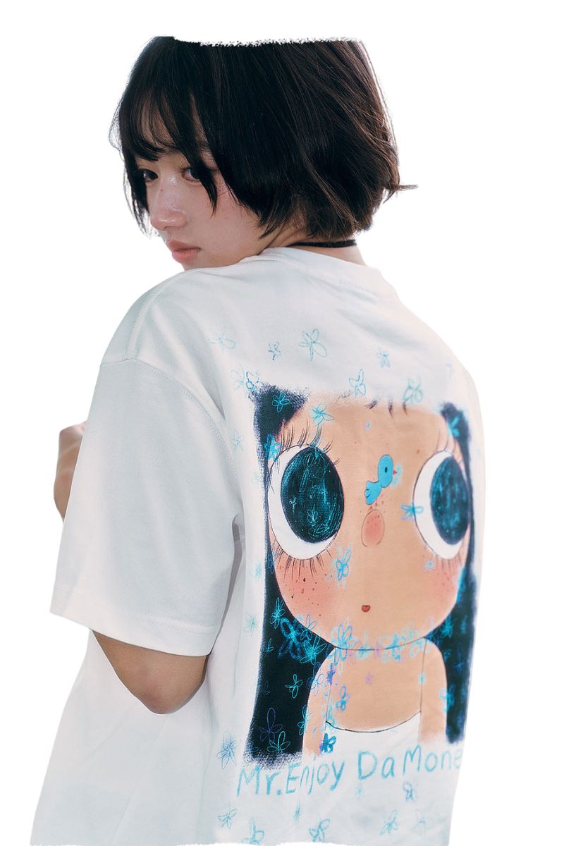 MEDM × YUY Jade Blue Floral Back Graphic Crew Neck Tee