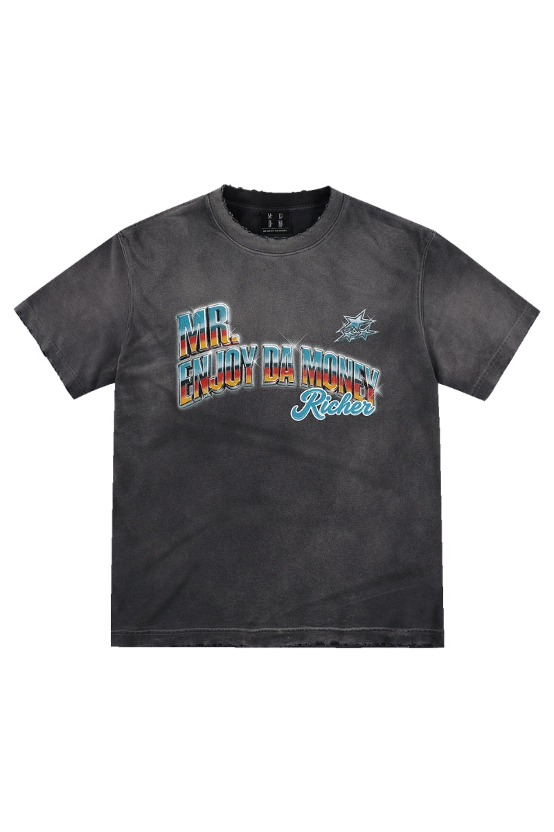 MEDM Gradient Metallic Letter Vintage Washed Distressed Tee