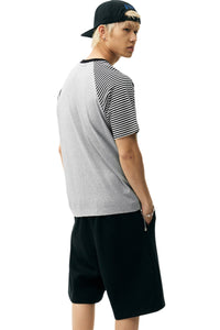 MEDM Stripe Raglan Embroidered Logo Loose T-shirt Men