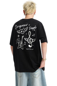 Dangerouspeople DSP Embroidered Small‑D Guitar Sorona Loose Unisex T‑Shirt