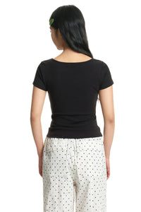Dangerouspeople DSP Stretch Knit Embroidered Dog Slim Waist Fitted Tee