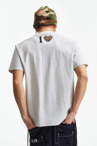 MEDM double skin leopard print chest four-word short sleeve T