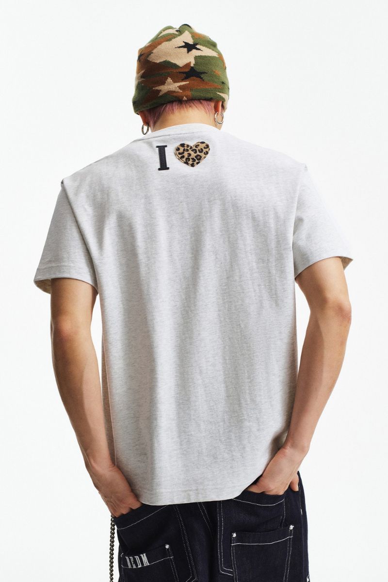MEDM double skin leopard print chest four-word short sleeve T