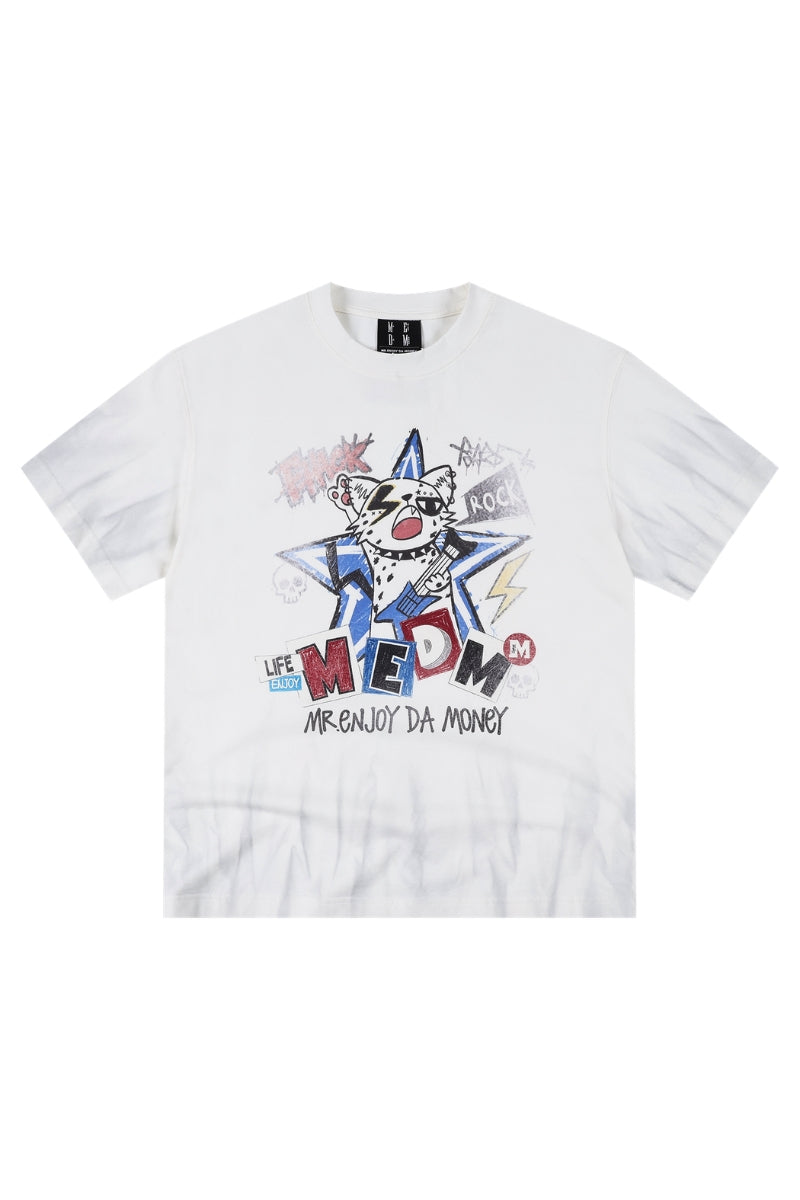 MEDM Rock Kitten Print Vintage Loose Unisex T-Shirt