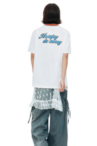 MEDM Contrast Knit Collar Embroidered Couple Tee