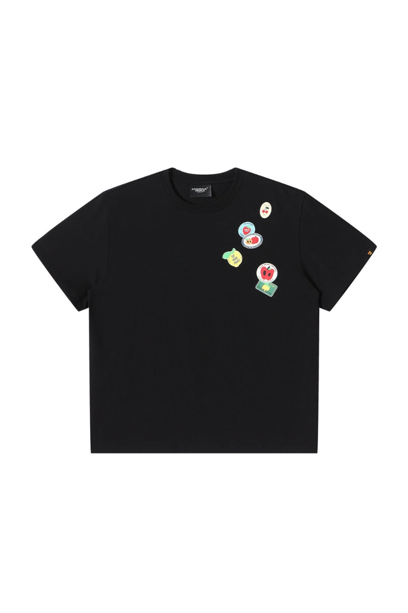 Dangerouspeople DSP Summer Fruit Badge Silver‑Foiled Print Loose Crewneck Tee