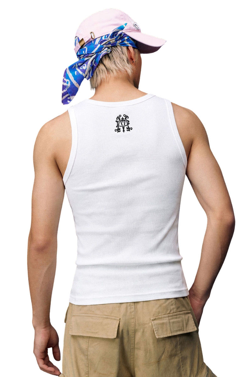 MEDM Classic Script Letter Embroidery Heavyweight Men Sleeveless Tank Top