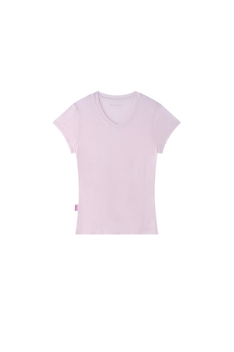 BJHG｜Stretchy V‑Neck Fitted Short Sleeve T‑Shirt, Women's