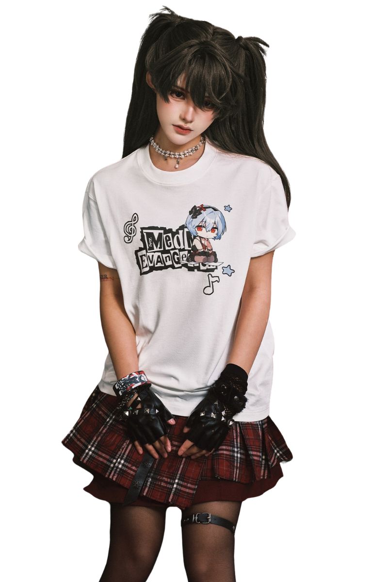 MEDM x EVA NEVER END Chibi Music Note Print Basic Crew Neck Tee