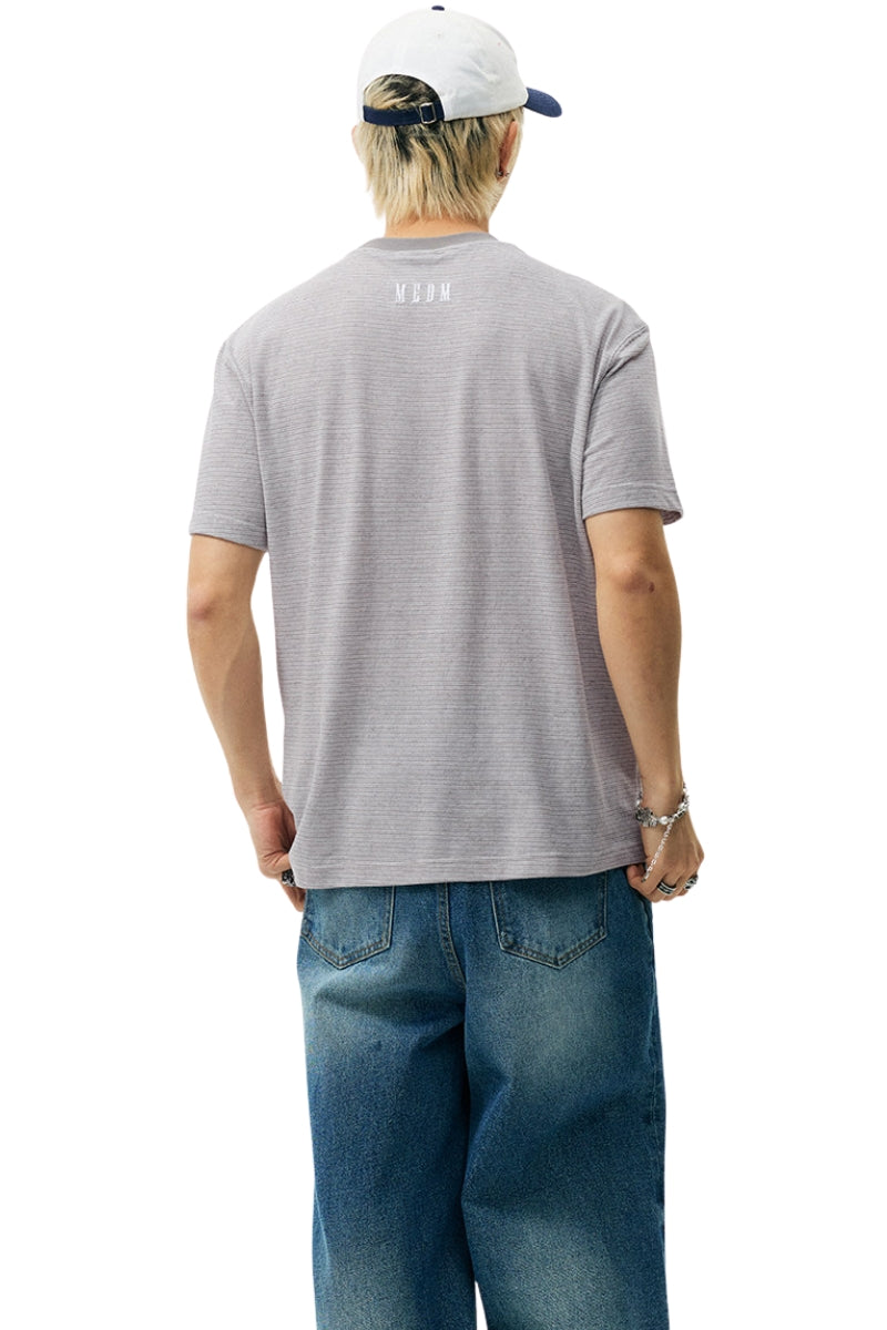 MEDM Striped Heart Letter Print Slim Loose Unisex T-shirt