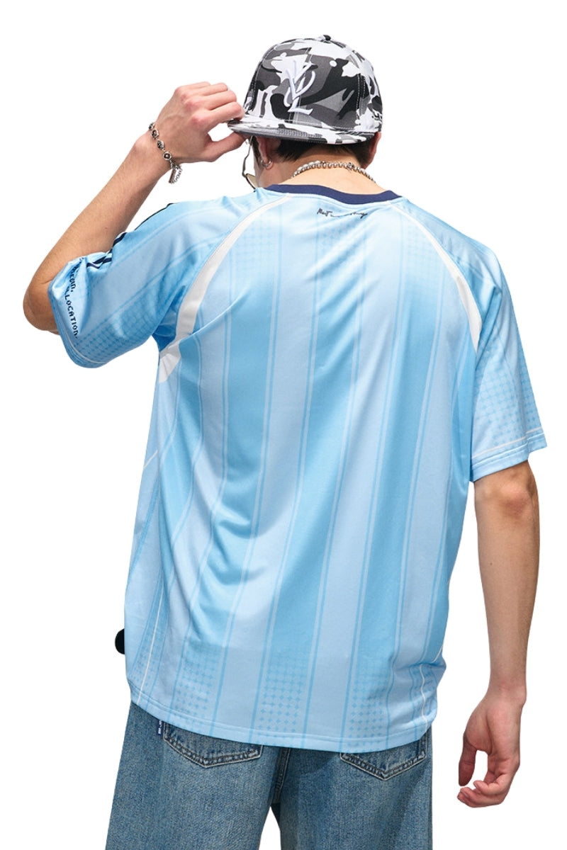 BJHG Summer Couple Jersey Retro Striped Short‑Sleeve T‑Shirt American Outdoor Street Top