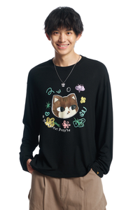 Dangerouspeople | Cat Floral Print Drop Shoulder Tee