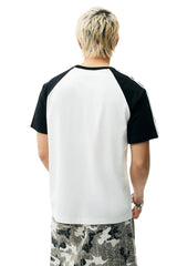 MEDM Color Block Graffiti Raglan Striped Unisex T-Shirt