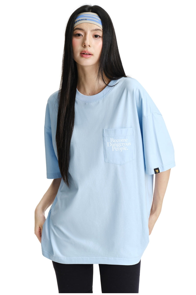 DangerousPeople DSP Letter Print Pocket Loose‑Fit Crew Neck Tee