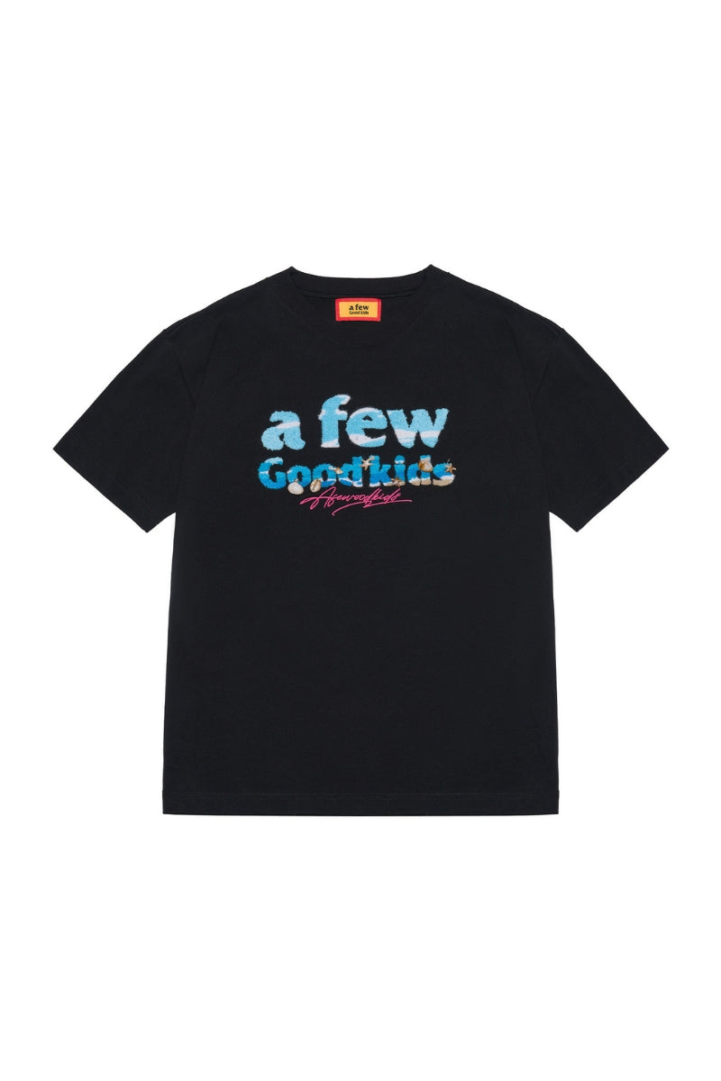 AFGK | Beach Towel Embroidery Shell Tee, Unisex Casual Couple T-Shirt