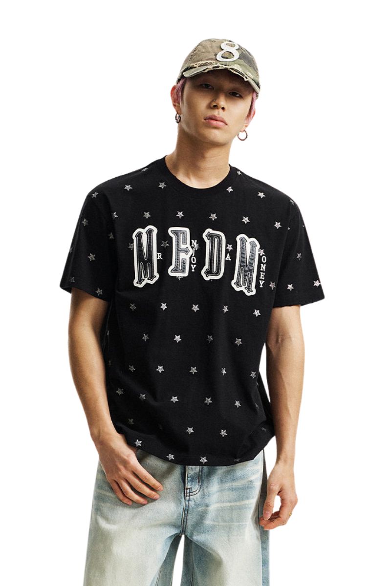 MEDM Glitter Star Double-Layer Short-Sleeve Top