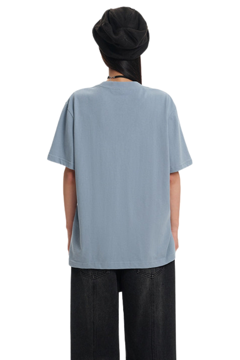 DangerousPeople DSP Mini‑D Home Hand‑Drawn Washed Tee Retro Texture Couple T‑Shirt