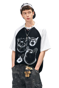 BJHG Unisex Emotional Kitty Print Couple Tee