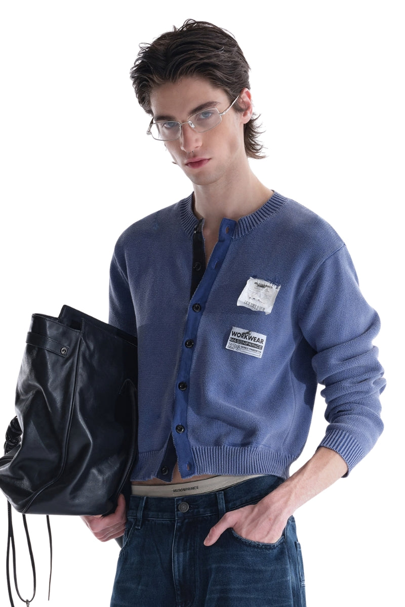 MASONPRINCE | Raw Stitch Dual Patch Mixed Panel Cardigan