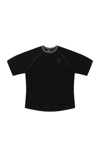 Dangerouspeople DSP Waffle Contrast Drop‑Shoulder Retro Casual Top