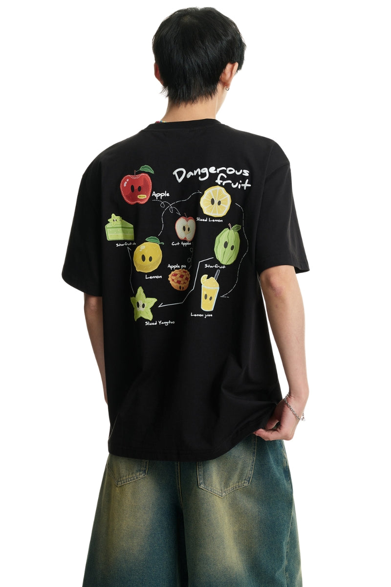 Dangerouspeople DSP Cute Mismatched Eye Fruit Print Sorona Short Sleeve Tee