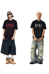 MEDM Casual Loose Fit Appliqué Logo Crew Neck Unisex Tee