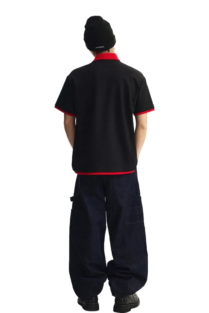 MEDM Air Layer Fake Two Piece Loose Polo Shirt Unisex Summer Lapel Tee