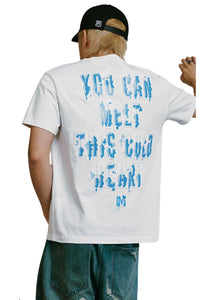 MEDM MELTING ICE Patch Letter Print Crew Neck Casual Couple Tee