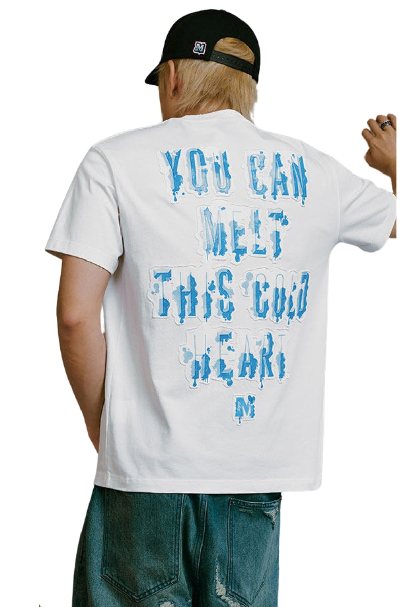 MEDM MELTING ICE Patch Letter Print Crew Neck Casual Couple Tee