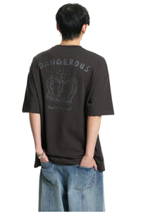DangerousPeople DSP Detachable Small‑D Crown Print Drop‑Shoulder Tee