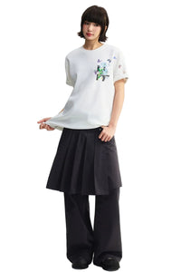 MEDM 3D Butterfly Magnolia Embroidered Oversized Couple Crew Neck T-Shirt