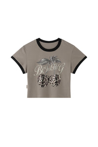 BJHG Retro Cropped T‑Shirt, American Style Leopard Cherry Graphic Women Summer Top