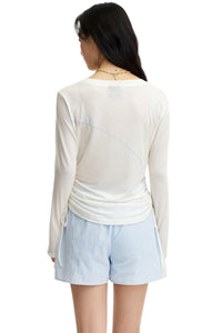 DangerousPeople DSP｜Stretchy Side Waist Drawstring Cover‑Up Color‑Block Lightweight Breathable Women's T‑Shirt