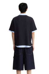 DangerousPeople DSP｜Fake Two‑Piece Dog Embroidery Oversized Drop‑Shoulder Polo Shirt