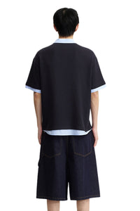 DangerousPeople DSP｜Fake Two‑Piece Dog Embroidery Oversized Drop‑Shoulder Polo Shirt