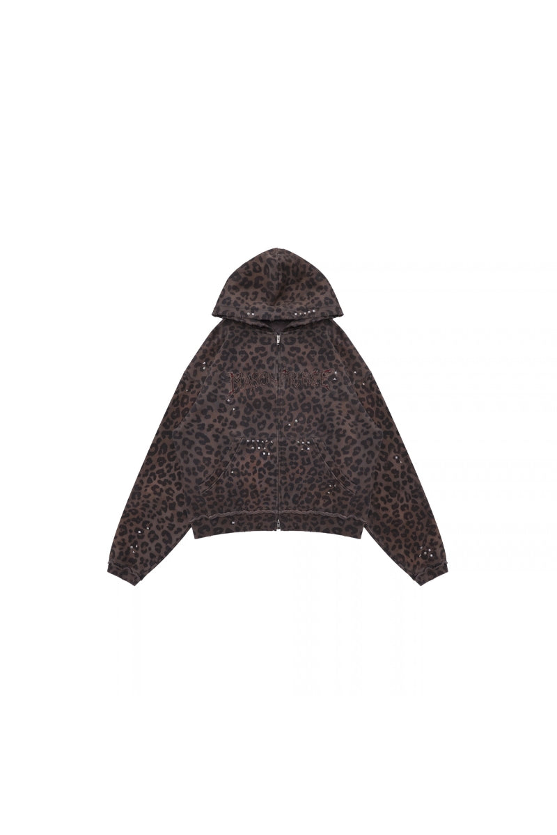 MASONPRINCE | Gothic Leopard Print Stud & Patchwork Embroidery Hooded Jacket