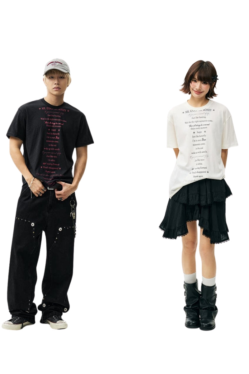 MEDM Poem Print Knit Crew Neck Unisex Tee