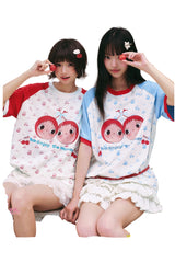 MEDM YUY Yu Small Cherry Raglan Allover Print Couple T-Shirt