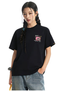 DangerousPeople DSP Mini‑D Vinyl Record Crew Neck Cotton Loose Casual T‑Shirt