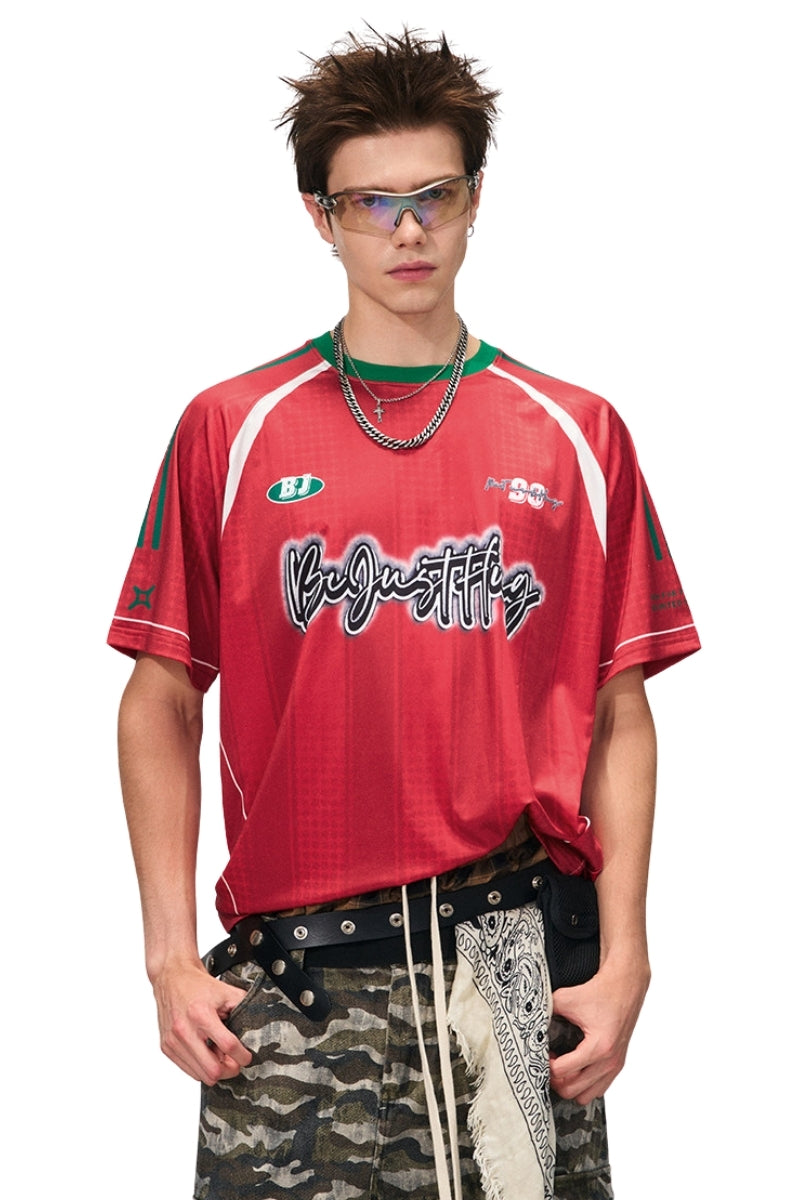 BJHG Summer Couple Jersey Retro Striped Short‑Sleeve T‑Shirt American Outdoor Street Top