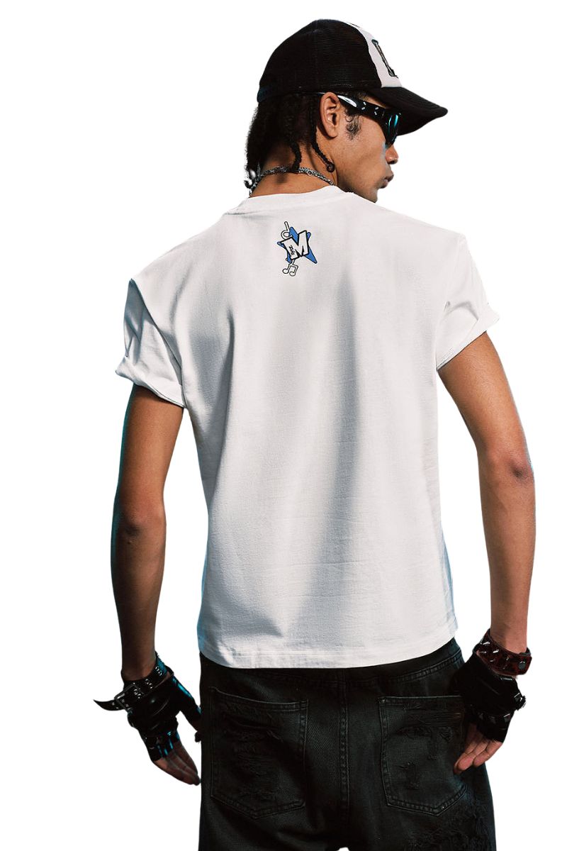 MEDM x EVA NEVER END Chibi Music Note Print Basic Crew Neck Tee