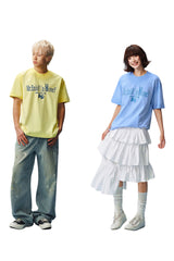 MEDM Gradient Macaron Letter Print Oversized Couple Tee