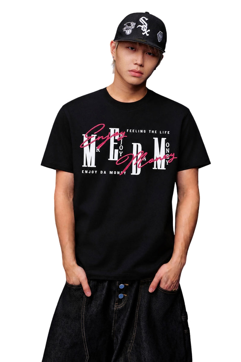MEDM 3D Logo Embroidery Contrast Color Cooling Crew Neck Tee