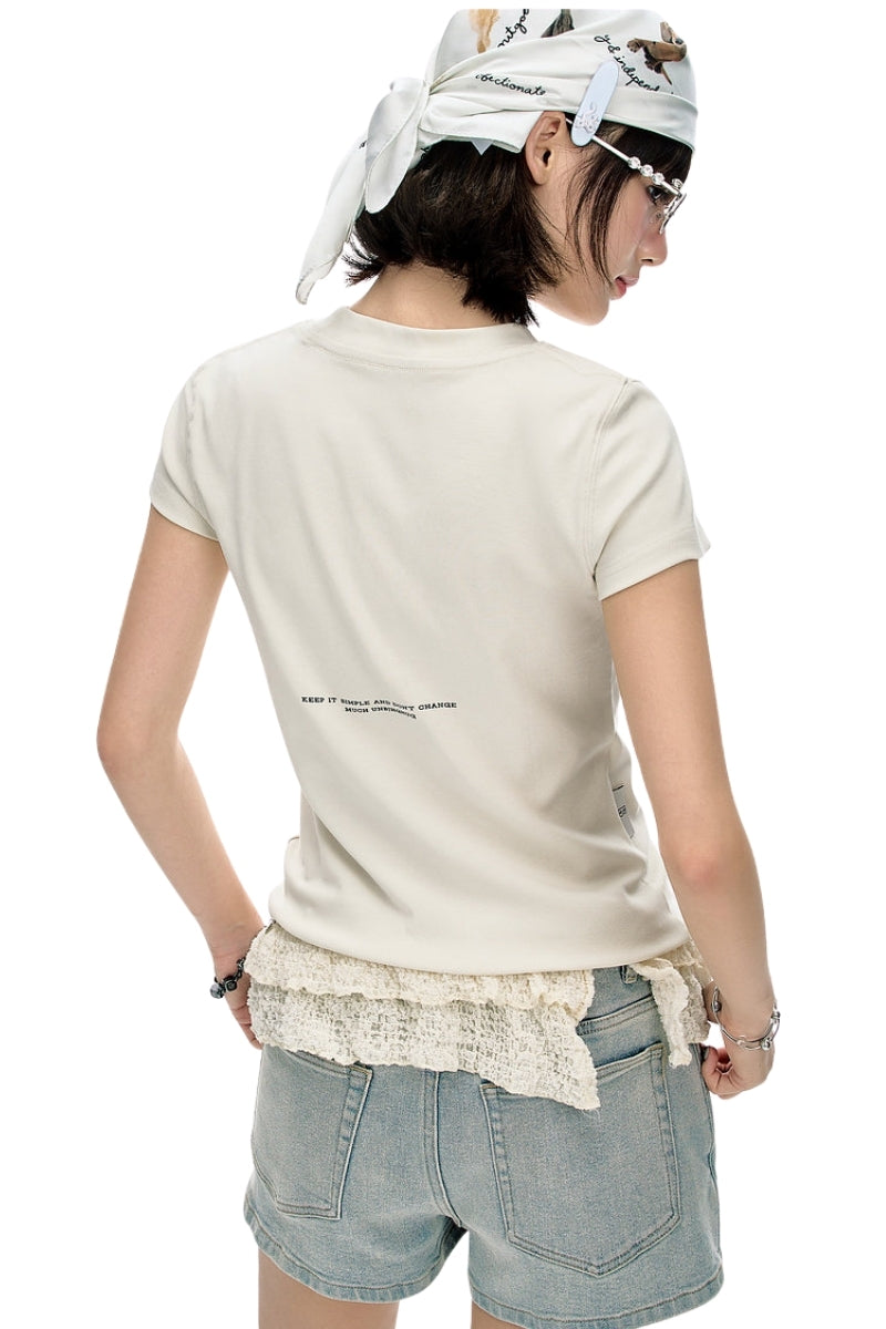 BJHG American Print True‑Shoulder Fitted Tee Women Summer Cool Quick‑Dry Streetwear Top