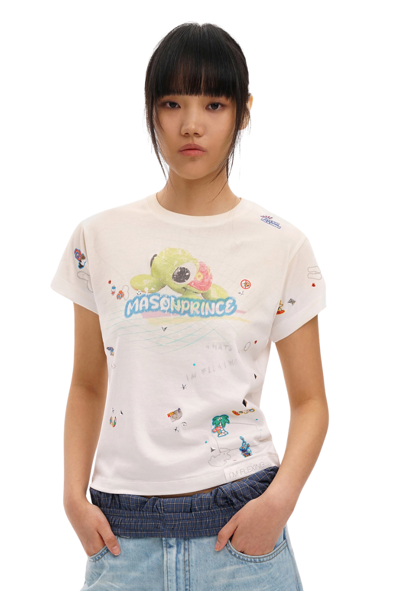 Masonprince Sticker Rhinestone Short-Sleeve T-Shirt