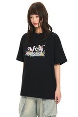AFGK | Floral Embroidered Heavyweight Tee, American Casual Unisex T-Shirt