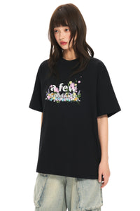 AFGK | Floral Embroidered Heavyweight Tee, American Casual Unisex T-Shirt