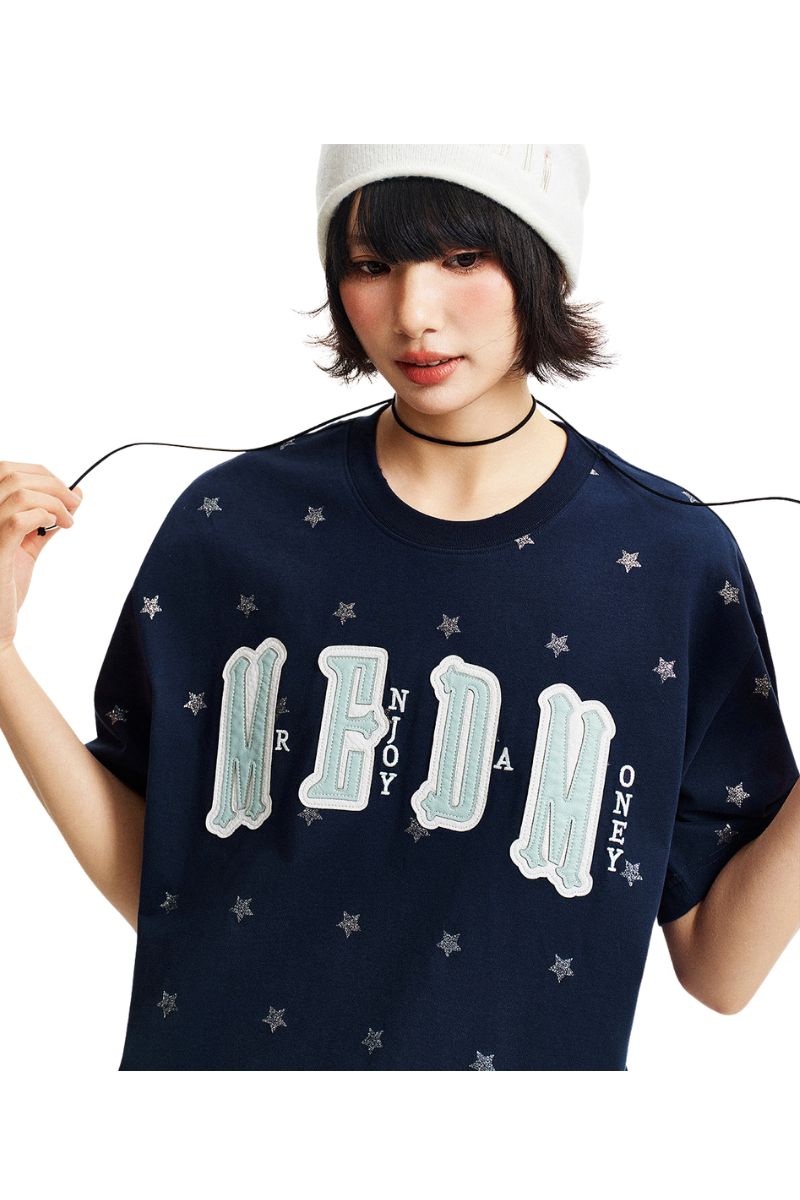 MEDM Glitter Star Double-Layer Short-Sleeve Top
