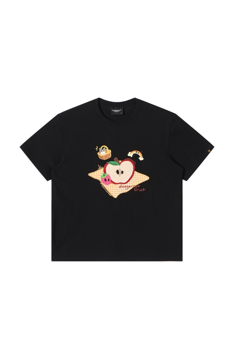 Dangerouspeople DSP Fun Picnic Fruit Patch Towel‑Embroidery Crewneck Tee