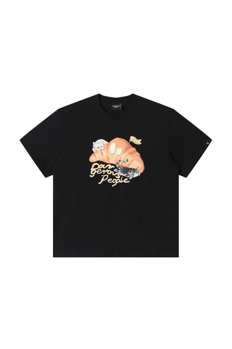 Dangerouspeople DSP Croissant Cat Dog Print Oversized Unisex T‑Shirt